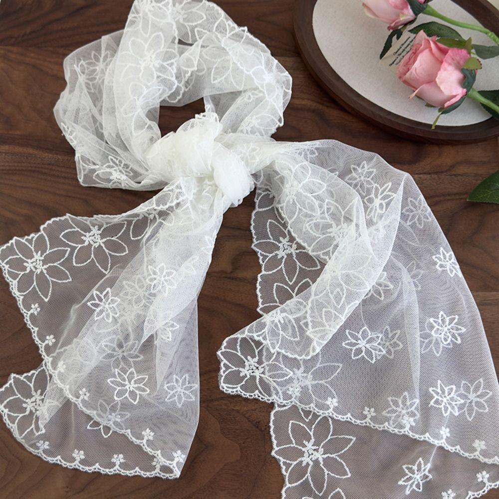 New Fashion Elegant Embroidered Flower Lace Scarf Breathable Mesh Lightweight Female Headscarf Long Silk Scarf Summer