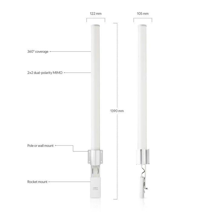Antenne Sectorielle - UBIQUITI NETWORKS - AMO-5G13 - 5 GHz - Gain 13 dBi - Légère et facile à installer