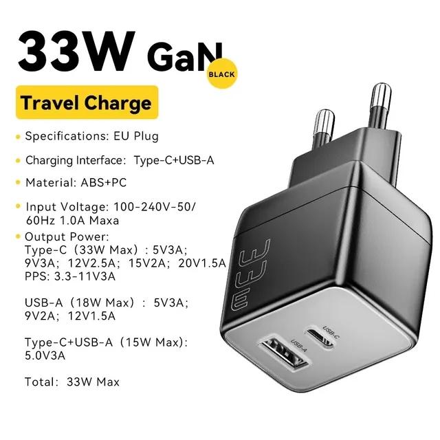 Essager 33W ammonifisert hjemmereiselader USB A + C