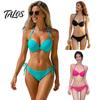 Solid Color Bikini Women Set, Summer Two Piece Swimsuit, Halter Tie Underwire Top Slimming Beachwear & High Cut Bottom, Sexy Bathing Suit for