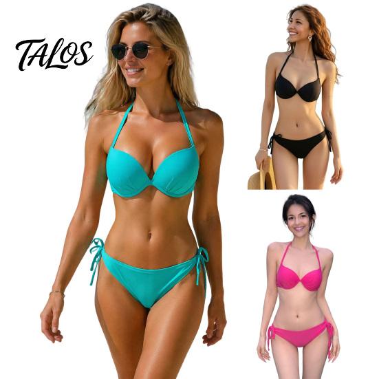 Solid Color Bikini Women Set, Summer Two Piece Swimsuit, Halter Tie Underwire Top Slimming Beachwear & High Cut Bottom, Sexy Bathing Suit for