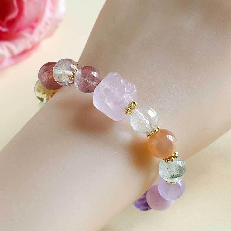 Handmade Multistone Crystal Bracelet Women With Amethyst Blue Topaz Natural Quartz Beads Fashion OL Style