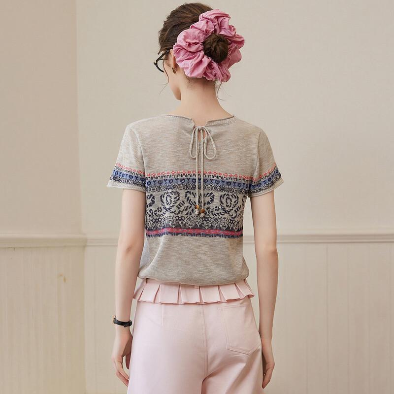 Damen Jacquard-Strick Top mit kurzen Ärmeln