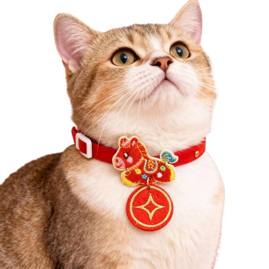 New Year Pet Collar Year of The Horse Embroidered Cat Collar Adjustable Chinese New