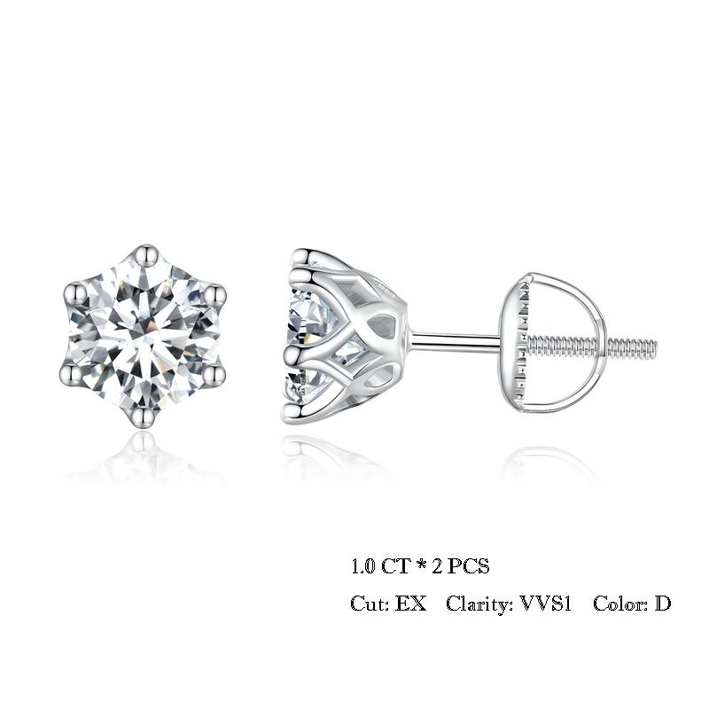 BAMOER Moissanite Stud Earrings, D Color Brilliant Round Cut Lab Created Diamond 925 Silver Earrings Gold Plated for