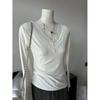 Korean Design V-Neck Lace Layer T-Shirt for Women - Slimming Long Sleeve Top for Spring, Autumn, Winter 2026