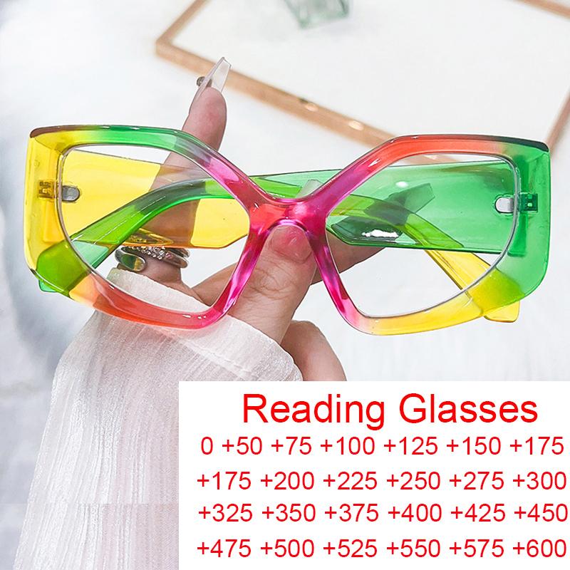 Trendy Cat Eye Reading Glasses Women Fashion Small Frame Colorful Anti Blue Light Presbyopic Eyewear +3
