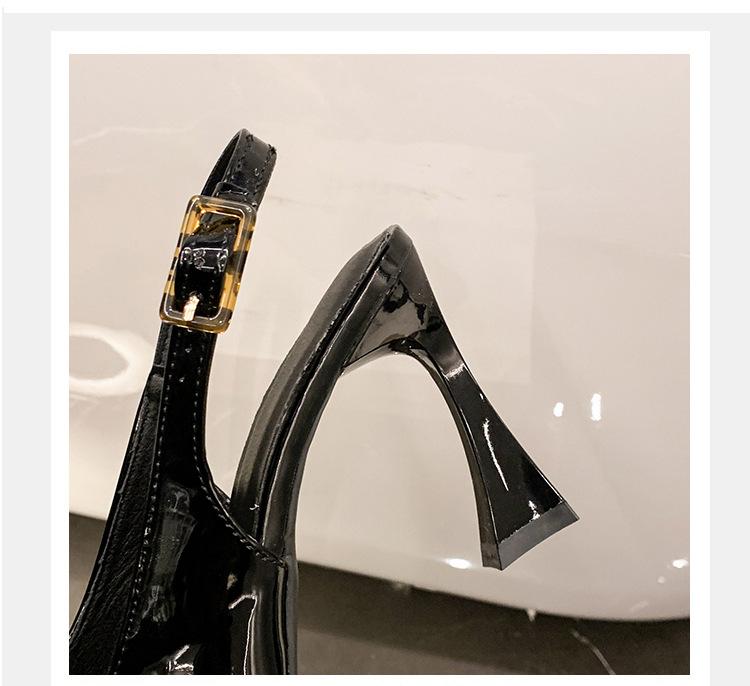 Black Pointed Sandalias De Mujer Shallow Comfortable Patent Leather Fashion Shoes Woman French Sexy High Heels Designer Footwear