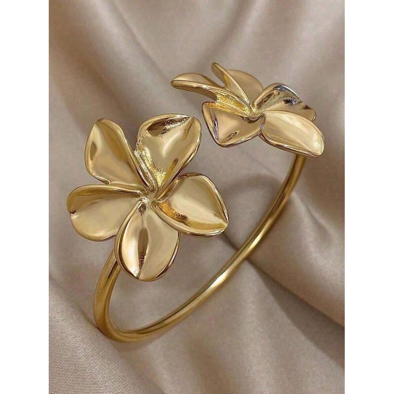 

1 шт. Винтажные браслеты с цветами для женщин Элегантные браслеты-манжеты из нержавеющей стали Браслеты-манжеты для повседневной вечеринки Ювелирные изделия Рождественские подарки золотой