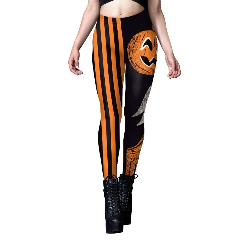 

Halloween Leggings Pumpkin Head Digital Print Striped Skinny Little Foot Ladies Yoga Leggings S