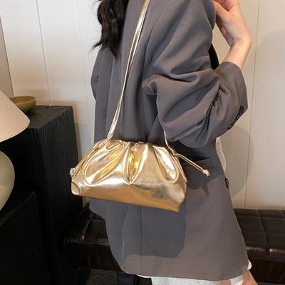 Women Clutch Purses Faux Leather Evening Bag Crossbody Purse Ruched Cloud Handbag Waterproof Shoulder Bag for Wedding Date Party
