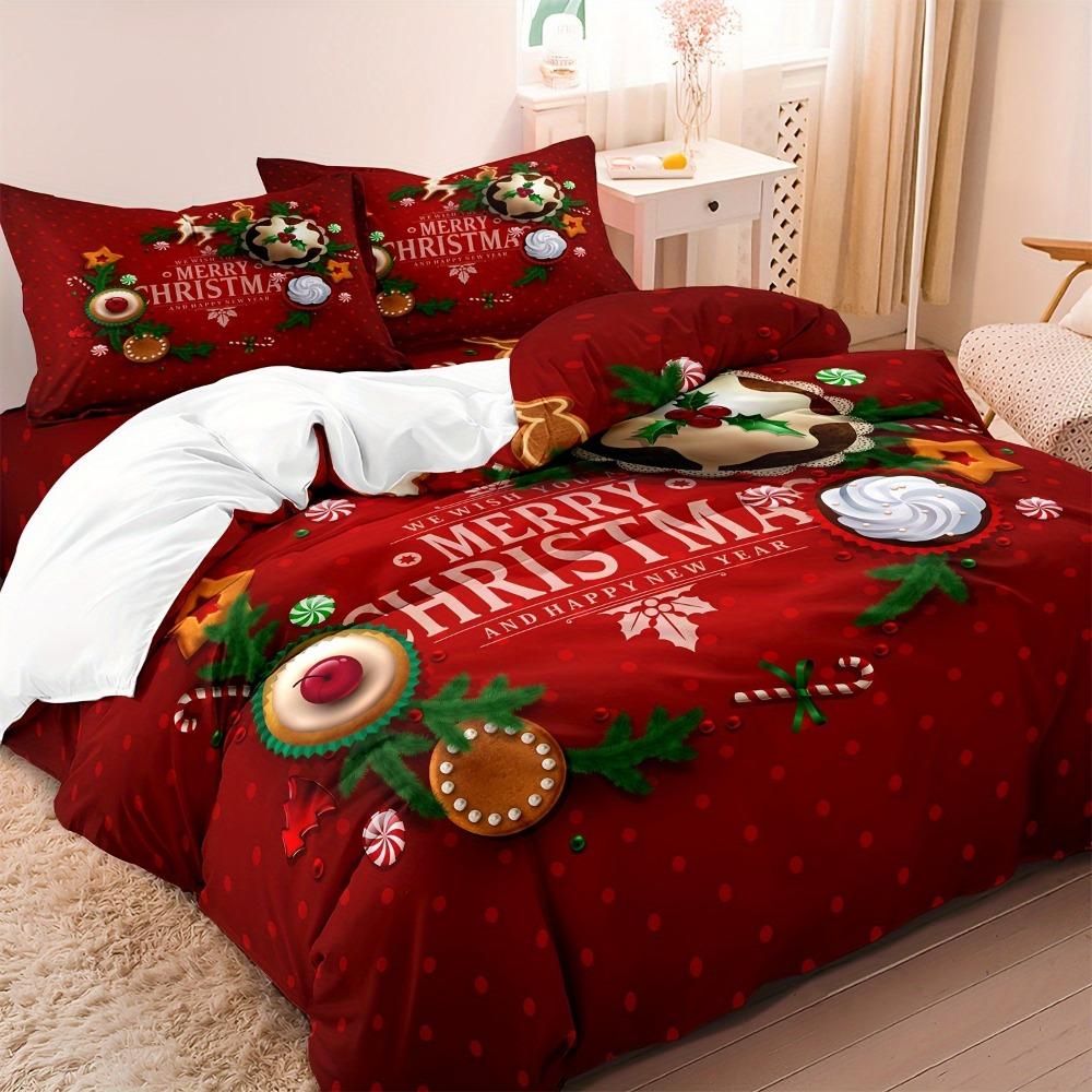 

3pcs Marry Christmas Bedding Set Deer 3D Print Cozy Duvet Cover King Queen Single Size for Home New Christmas Bedroom Decor EU Single 135x200cm