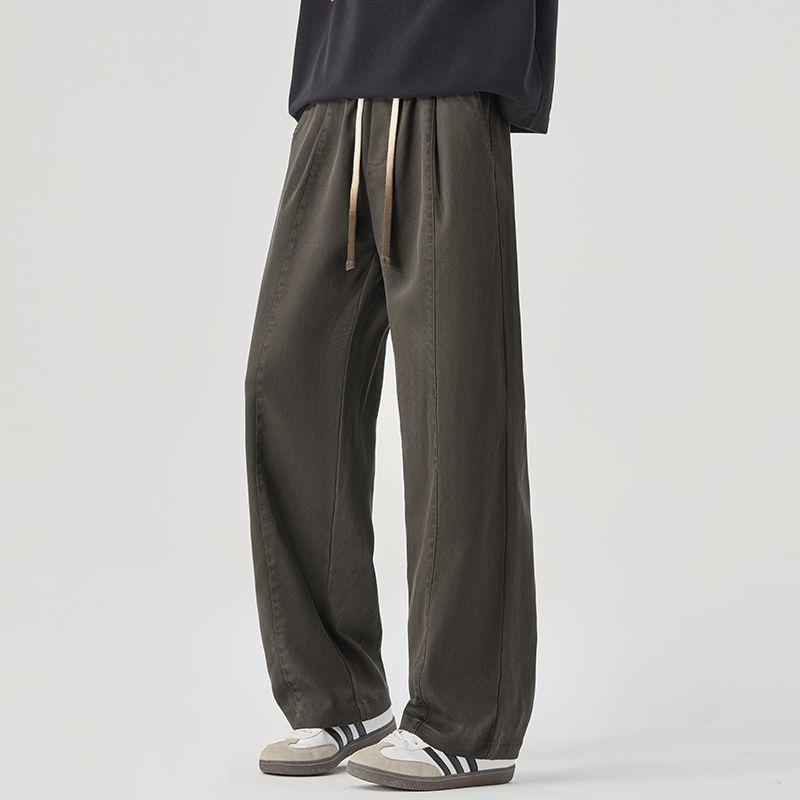 American retro trendy brand lace-up lyocell casual pants men's autumn new loose wide-leg straight trousers