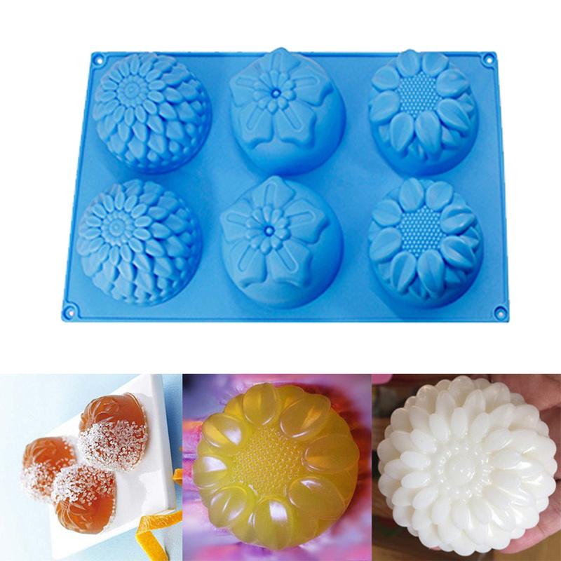 Molde de Silicone em Forma de Flor para Sabonete Artesanal DIY, Vela, Bolo, Suprimentos, 6 Cavidades, Artesanato, Molde para Sabonete Artesanal, Cor Aleatória