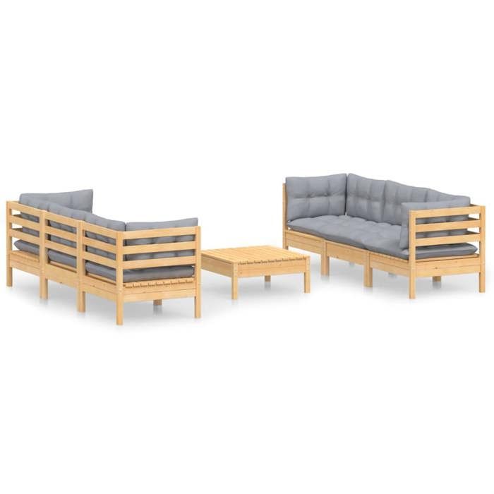 VidaXL Bois de Pin Salon de Jardin 7 pcs avec Coussins Mobilier de Patio Meubles d'Extérieur Mobilier de Jardin Meubles de 3096117