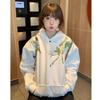 Embroidery retro heavy industry machine embroidery hooded sweater women's casual lazy wind fleece thickened men's hoodie autumn and winter coat