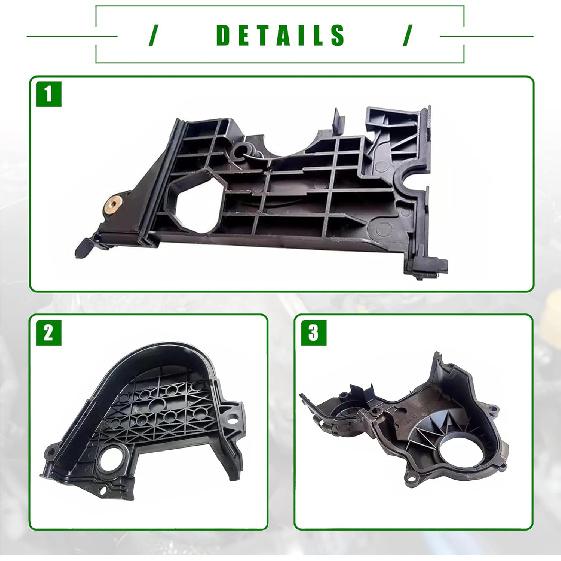 PartsFlow 3Pcs Upper & Lower & Upper Rear Timing Belt Cover Kit Compatible With 2001-2005 Honda Civic 1.7L L4 GAS 11840-PLM-000, 11821-PLM-000,