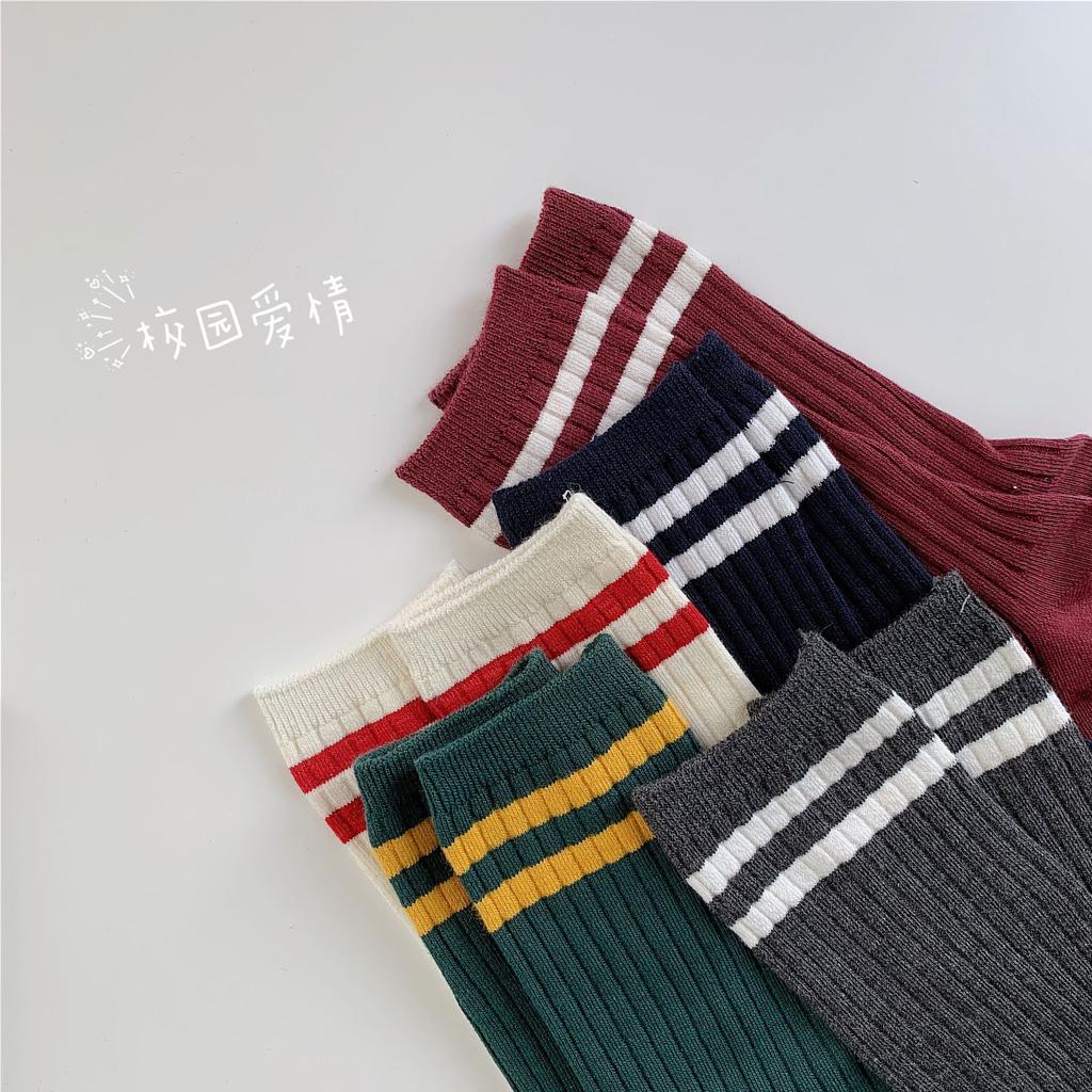 Parallel Bar Socks Medium Tube College Style Retro Color Stacking Socks Trendy Cotton Socks