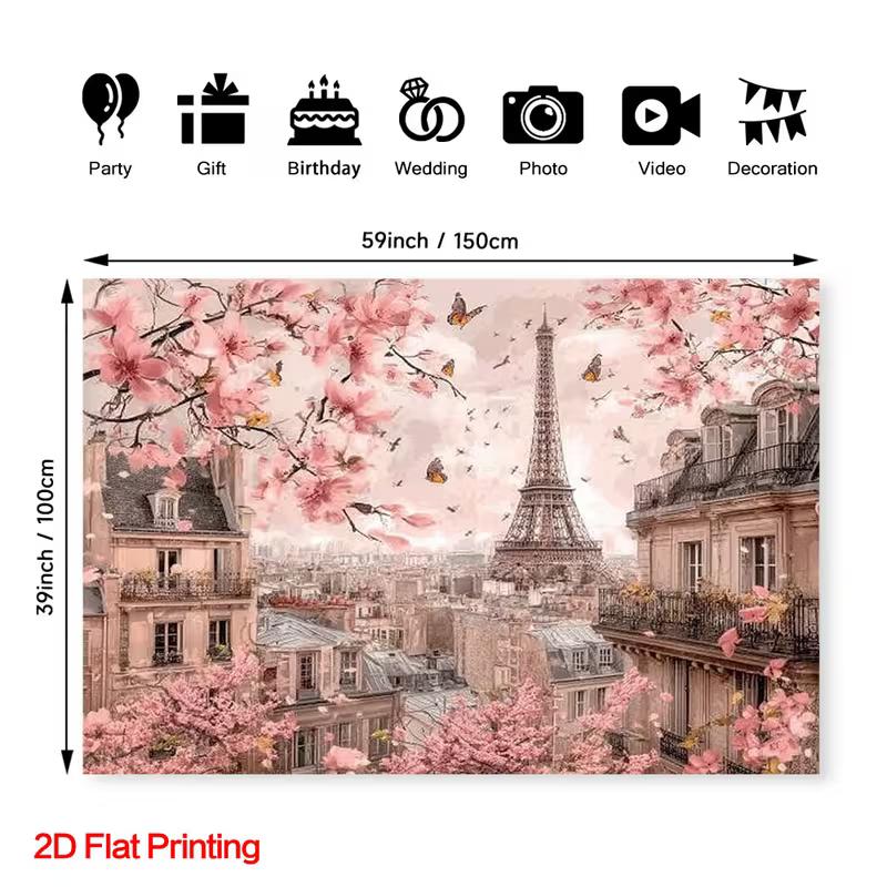 2D Paris Cherry Blossom Backdrop for Wedding Photoshoot