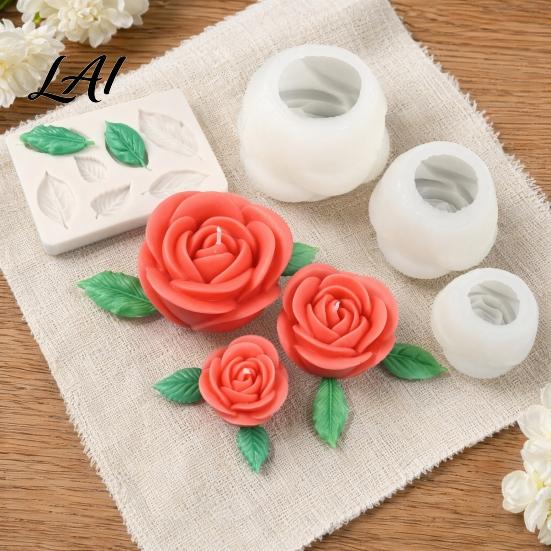 Silicone Soap Mold 4Pcs Flower Mold DIY Rose Candle Making Flexible Epoxy
