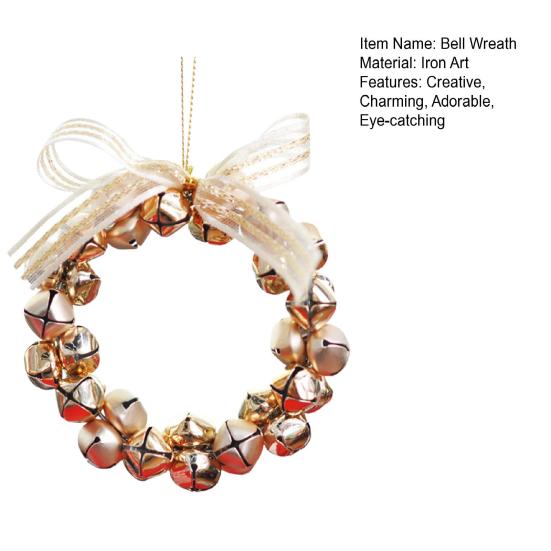 Bell Wreath Christmas Beaded Bell Wreath with Bow Small Jingle Bell Garland Ornament for Christmas Home Tree Decor