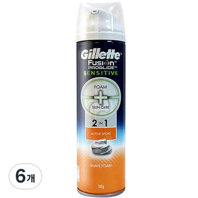Gillette Fusion Proglide Sensitive 2in1 Active Sports Shaving Foam, 245g, 6 Pieces ,Korean Razor Blade
