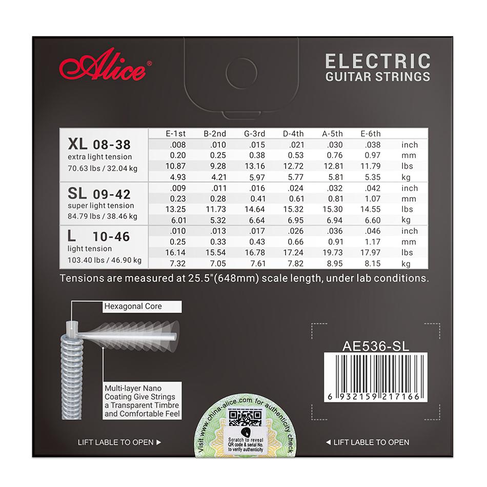 Alice Professional Strings Series AE536 AE537 Electric Guitar Strings Set Hexagonal Core Multipolymer Anti-Rust Coating