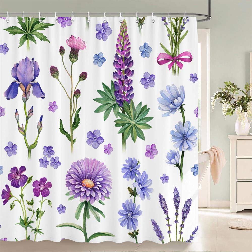High Quality Colorful Flowers Plant Leaves Shower Curtains Waterproof Bathroom Curtain Bath Curtain With Hooks Shower Curtain