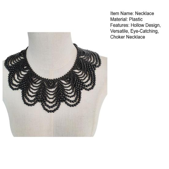 Faux Pearl Bib Necklace Hollow Design Bib Choker Necklace Beaded Shawl Collar for Women Weddings Cocktail Parties