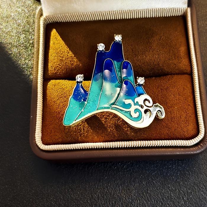 National Style Landscape Painting Retro Brooch Female Niche Unique Design High-End Corsage Exquisite Fashion Pin Clothes Accessories