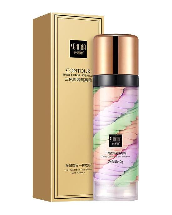 3-Farben-Isolationscreme, Gesichts-Make-up-Basiscreme, 40 g, dauerhaft feuchtigkeitsspendend, wasserfest, ölkontrollierend, zart feuchtigkeitsspendend und aufhellend für den Hautton