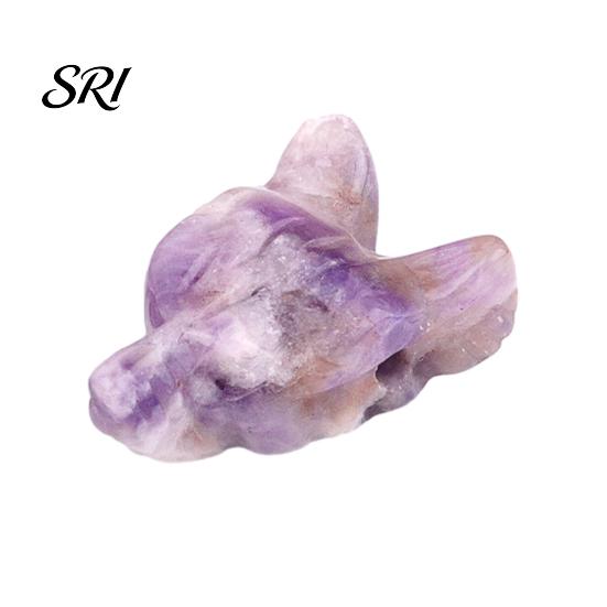 Ornamento de Pedra com Cabeça de Lobo de Ametista Escultura de Paisagem em Miniatura Textura de Cristal Contas DIY Feitas à Mão e Design Polido Decorativo para Pulseiras