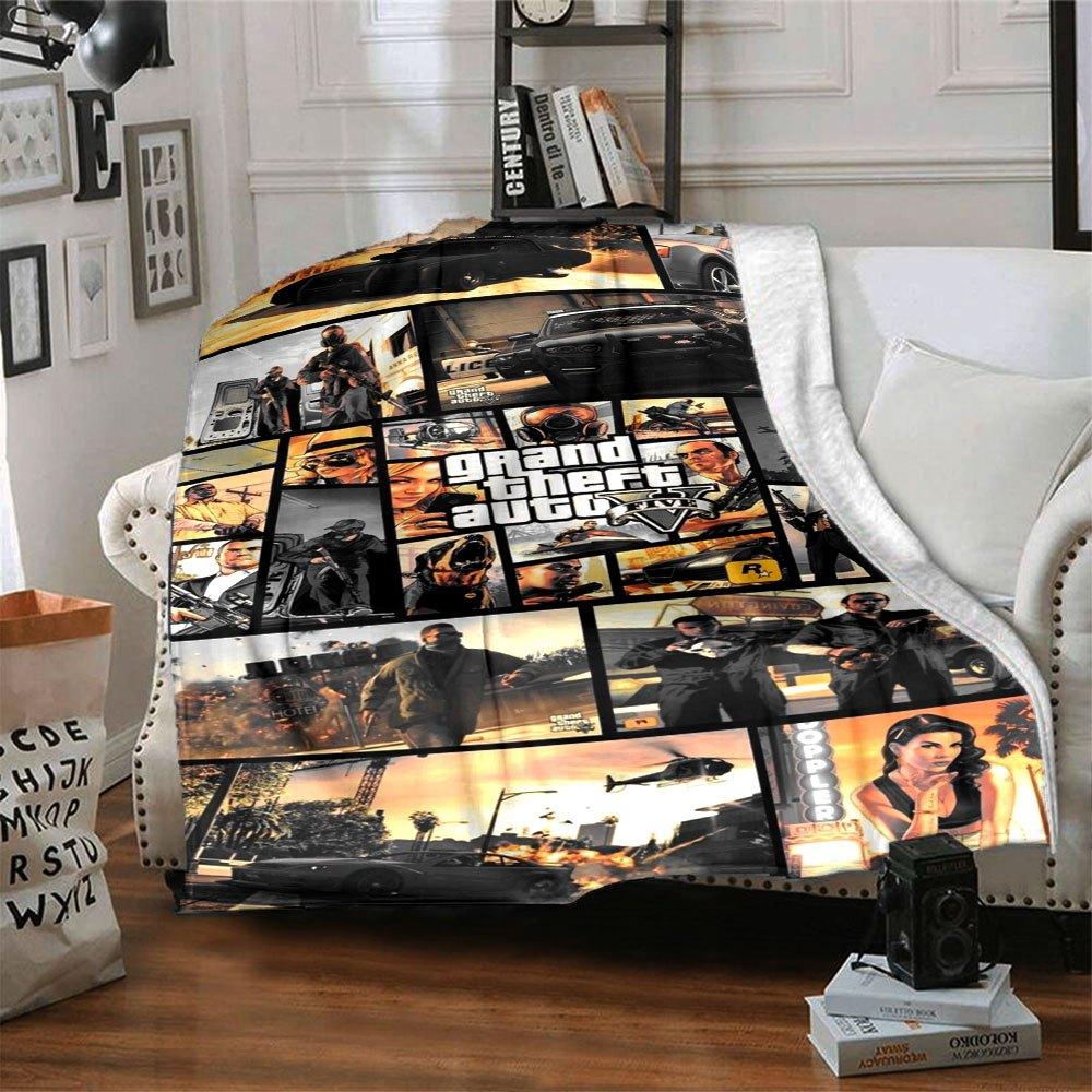 1pc Grand Theft Auto Soft Flannel Blanket with Designer Print A Cozy Blanket for All Seasons, Perfect for the Couch, Bed, Office