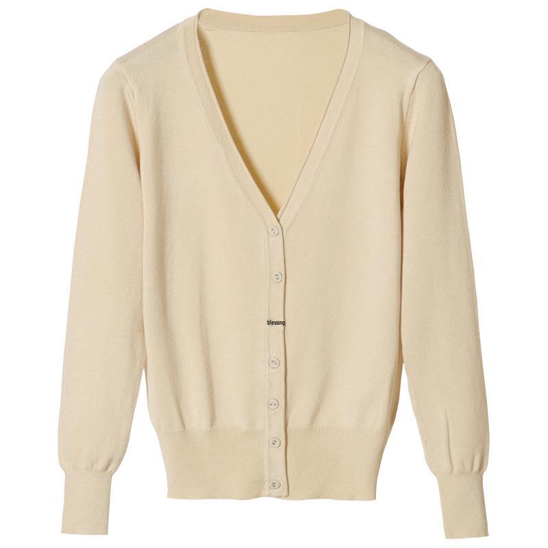 Korean V-Neck Knitted Cardigan: Women's Long Sleeve, Versatile Spring & Autumn Top.