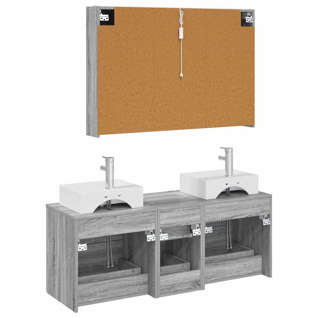 Bathroom Furniture Set 4 Pcs Grey Sonoma Engineered Wood and Glass