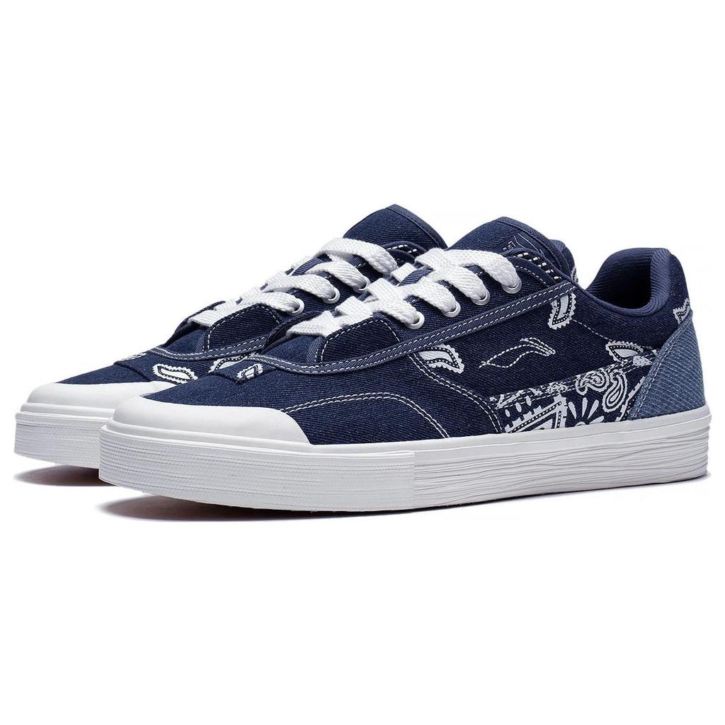 Li Ning 50/50 Stof Antislip Slijtvast Lage top Skateboard Schoenen Heren Blauw Wit AECT011-2