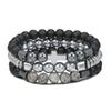 New Men's Beaded Bracelet Set, Map Stone Black Gallstone Cross Bracelet Elastic Bracelet Combination
