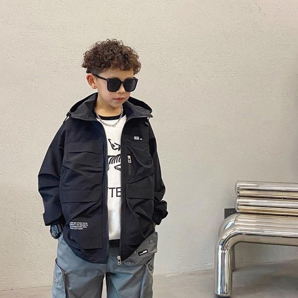 Autumn Spring Contrasting Color Zipper Cardigan Big Size Teenager Boys Coats Casual Outdoor Hooded Sweatshirt Kids Children Windbreaker Jacket