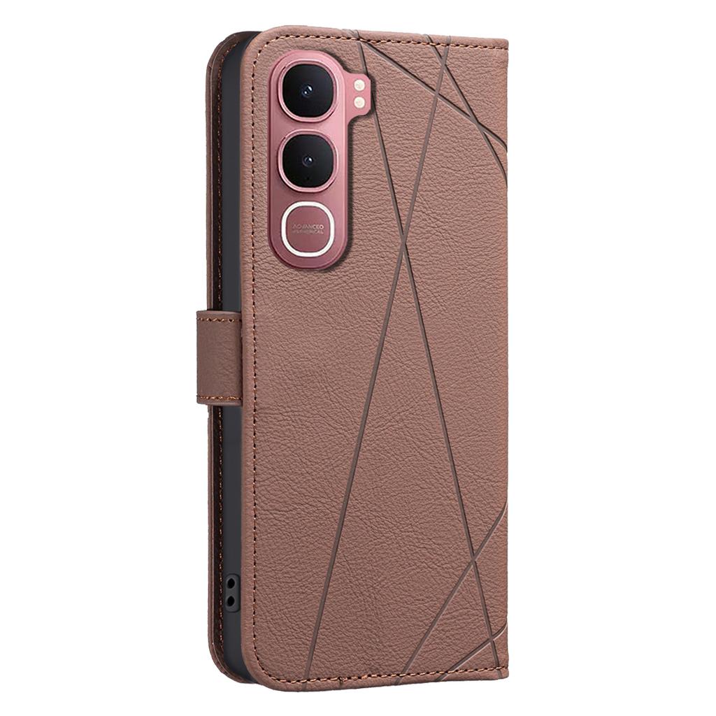 For vivo Y31 5G Case BINFEN COLOR BF35 Geometry Imprinted Leather Phone Cover RFID Blocking Wallet Stand