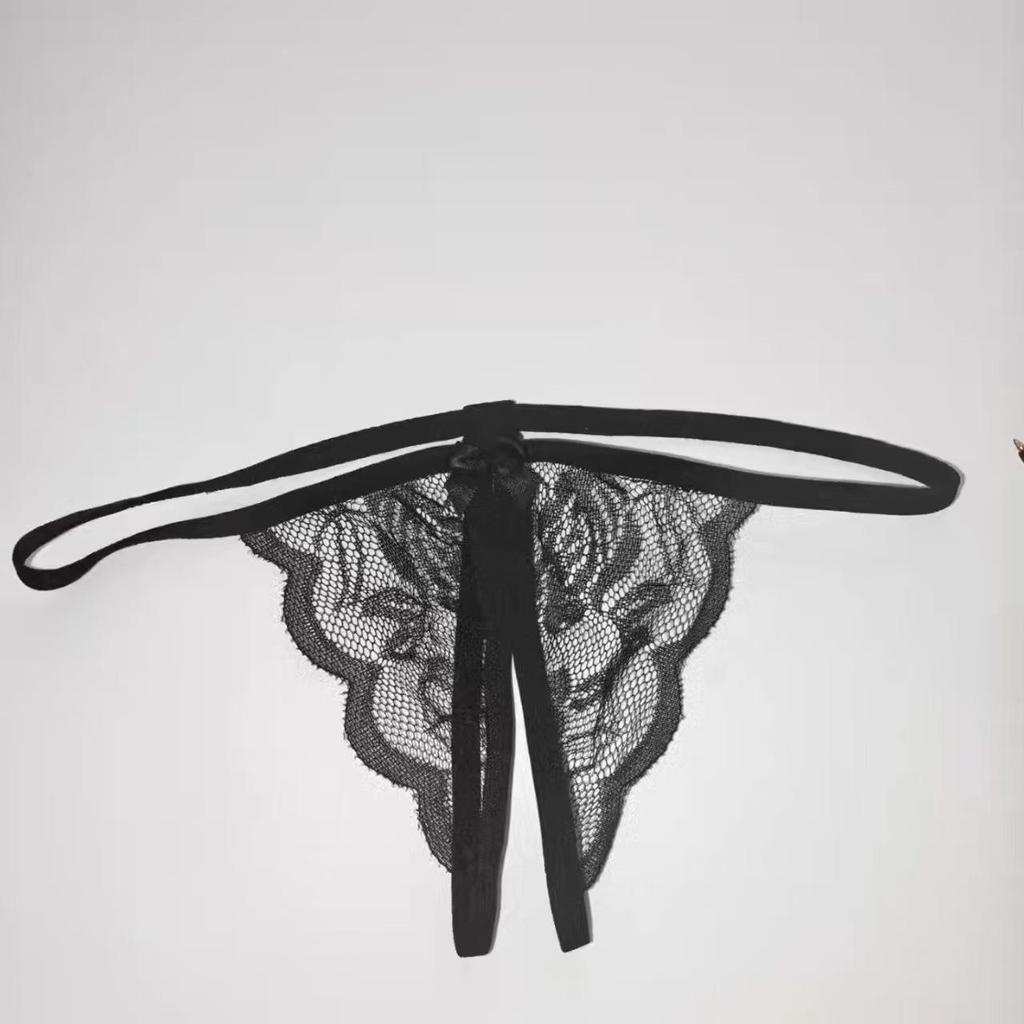 Chilot tanga cu fund deschis, dantelă și fundă - Chiloți sexy mărimi mari T-back