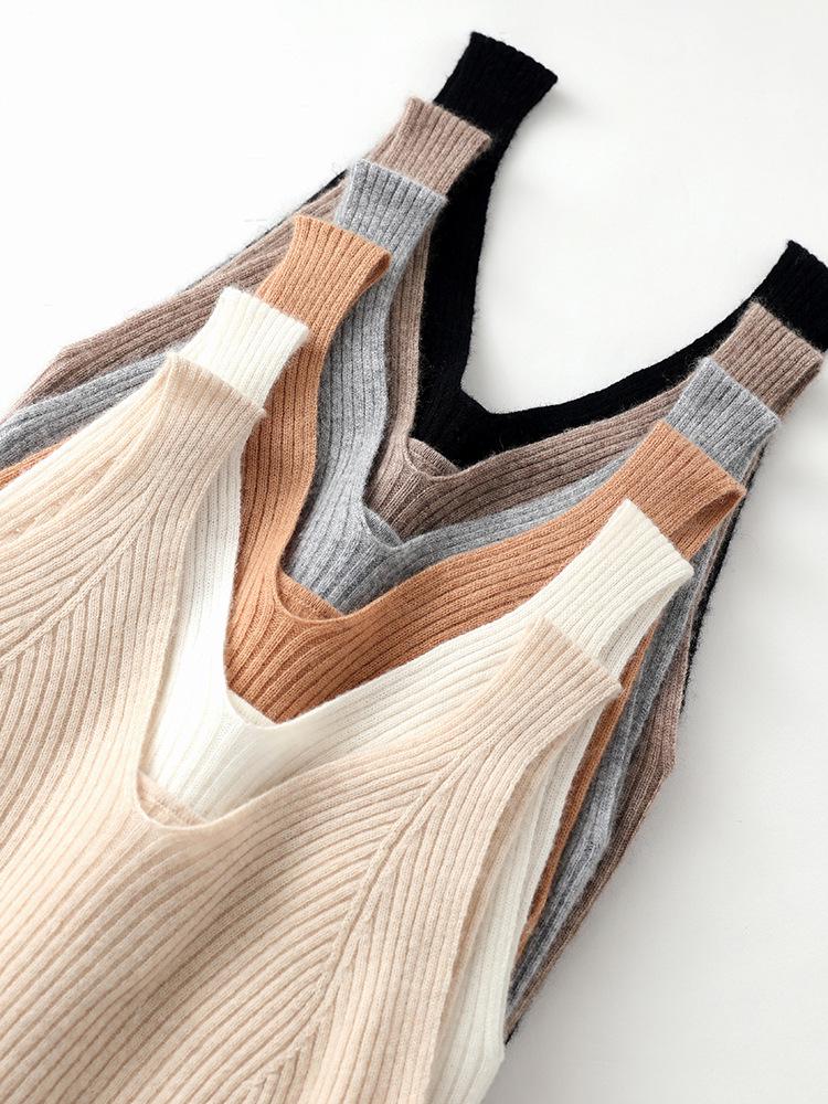 Women's Cashmere Knit Tank Top - Reversible Front V/Back U, Sleeveless Base Layer, Winter Wear