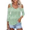 Women's Casual Shirt Blouse Print V-neck Sexy Cold Shoulder 3/4 Sleeve Top