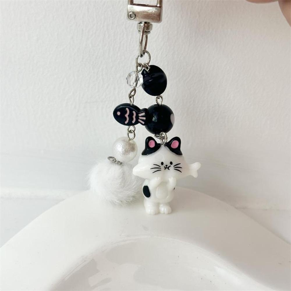 

Stylish Y2K Cat Phone Chain Mobile Lanyard Fur Ball Key Ring Hanging Ornament Black Buckle