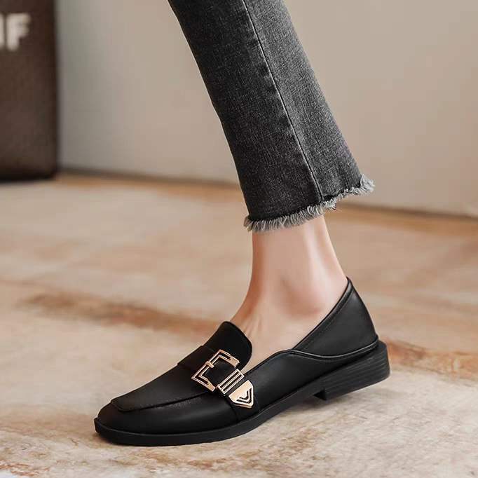 Wear Spring and Autumn New British Style Single Shoes Fashionable Black Flat Bottom Soft Sole One Pedal Niche Loafu Small Leather Shoes Women