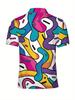 Men's Short-Sleeve Polo Shirt - Flat Digital Print Pattern - Non-Textured - Stylish and Minimalist Short Sleeve, Button-Up, Casual Lapel Polo Shirt,