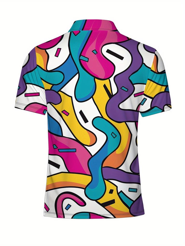 Men's Short-Sleeve Polo Shirt - Flat Digital Print Pattern - Non-Textured - Stylish and Minimalist Short Sleeve, Button-Up, Casual Lapel Polo Shirt,