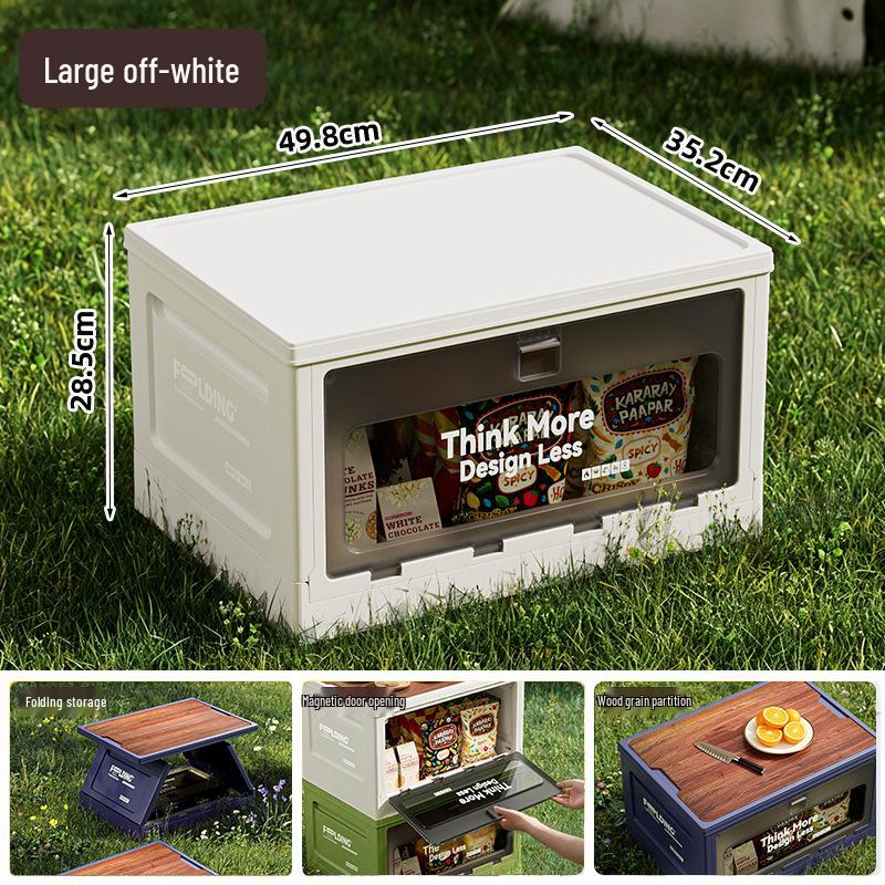 Extra Large Outdoor Storage Box: Side-Opening, Wood Lid, Foldable Camping & Car Trunk Organizer