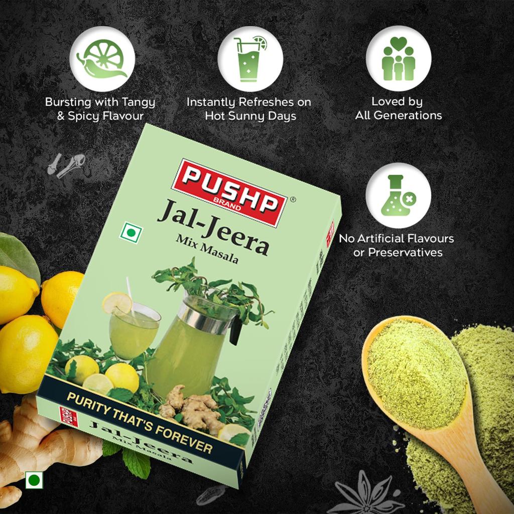 Pushp Jal Jeera Poeder Authentieke Indiase Kruidenmix Verfrissende Zomerdrank Pittige Komijn Munt Blend Smaakversterker 100g Doos