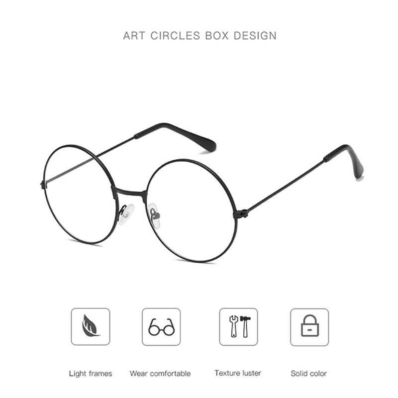 Vintage Round Lightweight Metal Frame Students Glasses Flat Lens for Students