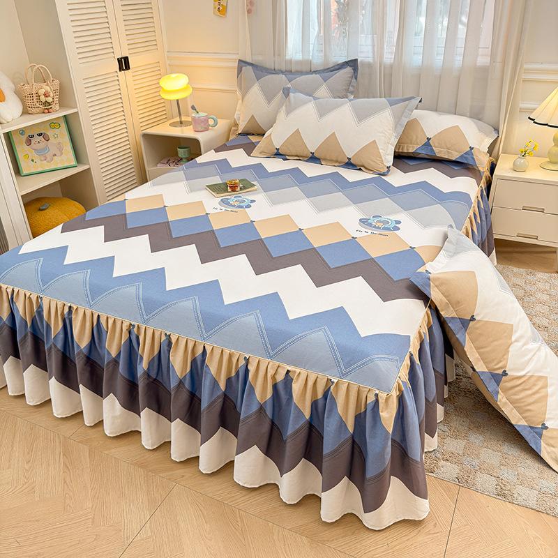 

Four Season Universal Bedding Printed Pattern Pleated Bed Skirt Rural Style Non Slip Bed Sheets Bedroom Decoration Comfortable and Soft Home Textiles 2pcs pillowcase 48*74cm
